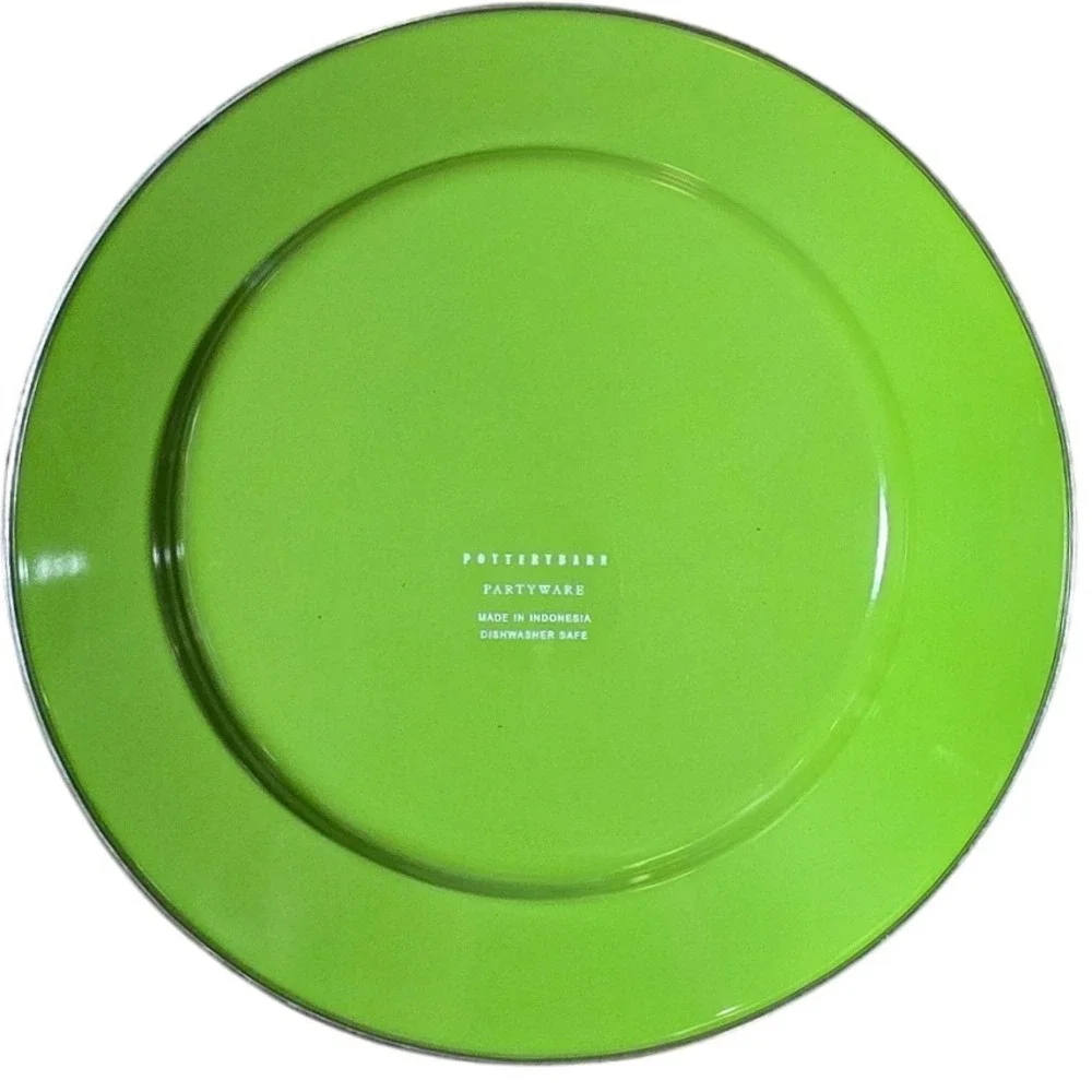 1 count discontinued POTTERY‎ BARN ENAMELWARE dinner green silver 12